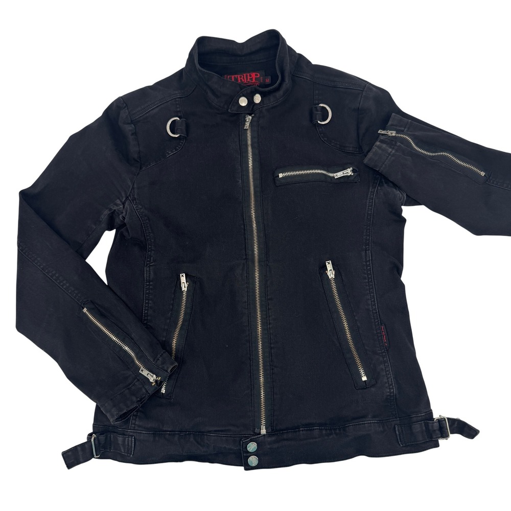 Tripp NYC Daang Goodman Moto Jacket Black Gothic Punk Rocker Canvas Men's Size M